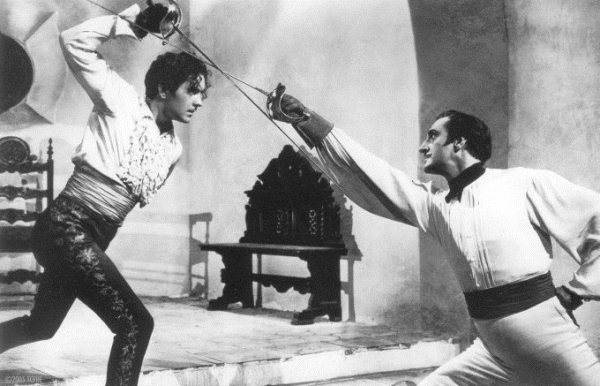 Tyrone Power e Basil Rathbone em A Marca do Zorro