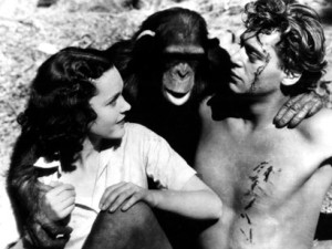 Maureen O'Sullivan, Johnny Weissmuller e Jiggs / Cheetah